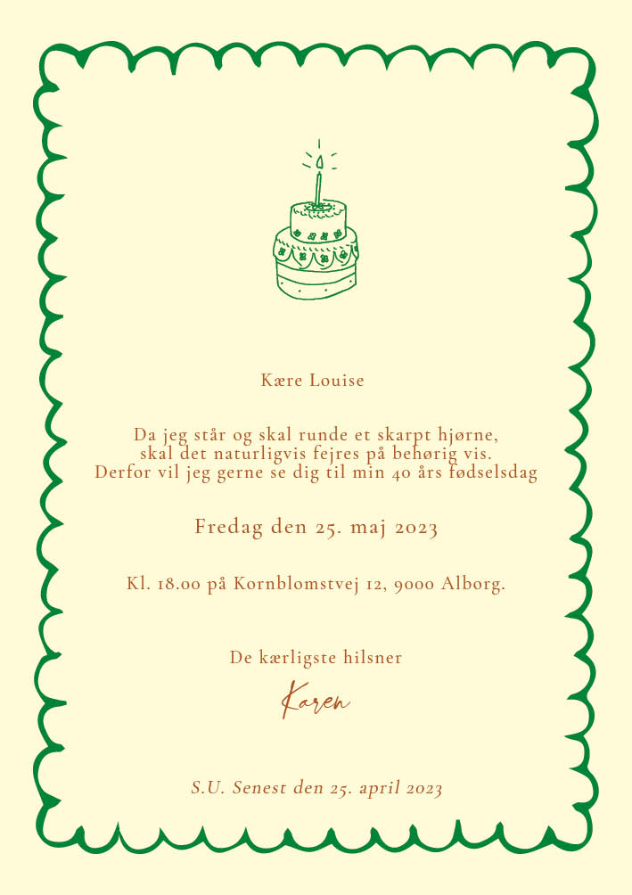 Børnefødselsdag - Karen Fødselsdagsinvitation